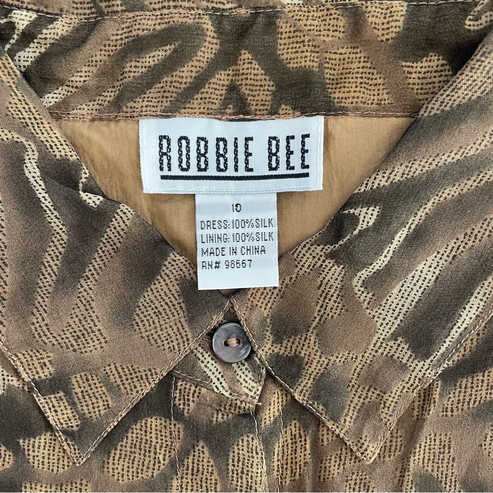 Robbie Bee Brown and Tan Silk Button-Front Dress / Duster